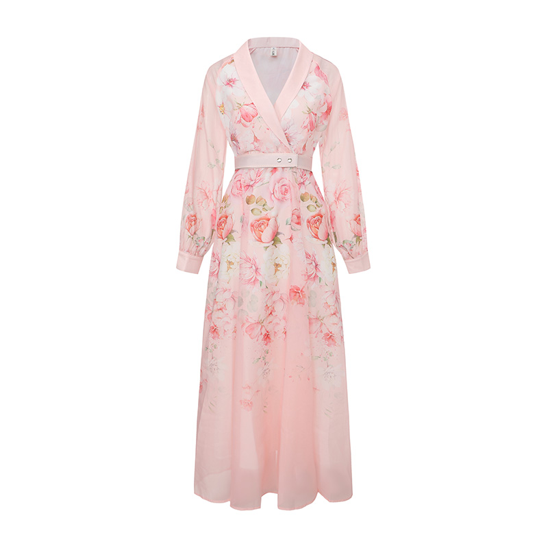 Spring long fruit collar printing long sleeve retro canvas dress