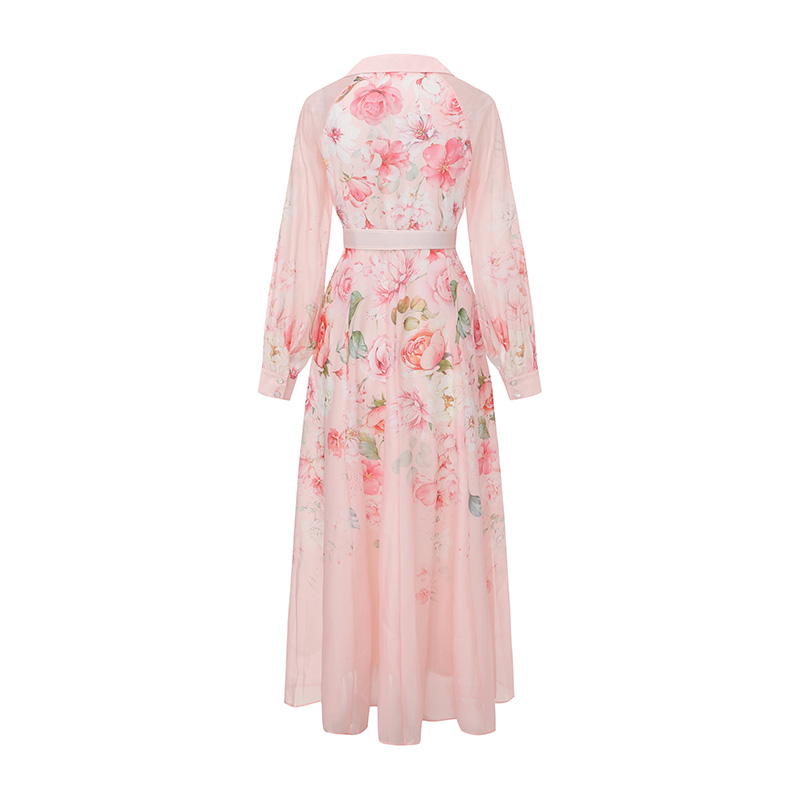 Spring long fruit collar printing long sleeve retro canvas dress