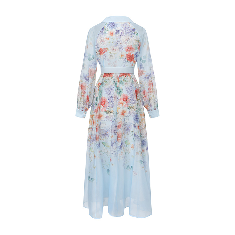 Spring printing retro canvas long sleeve long dress