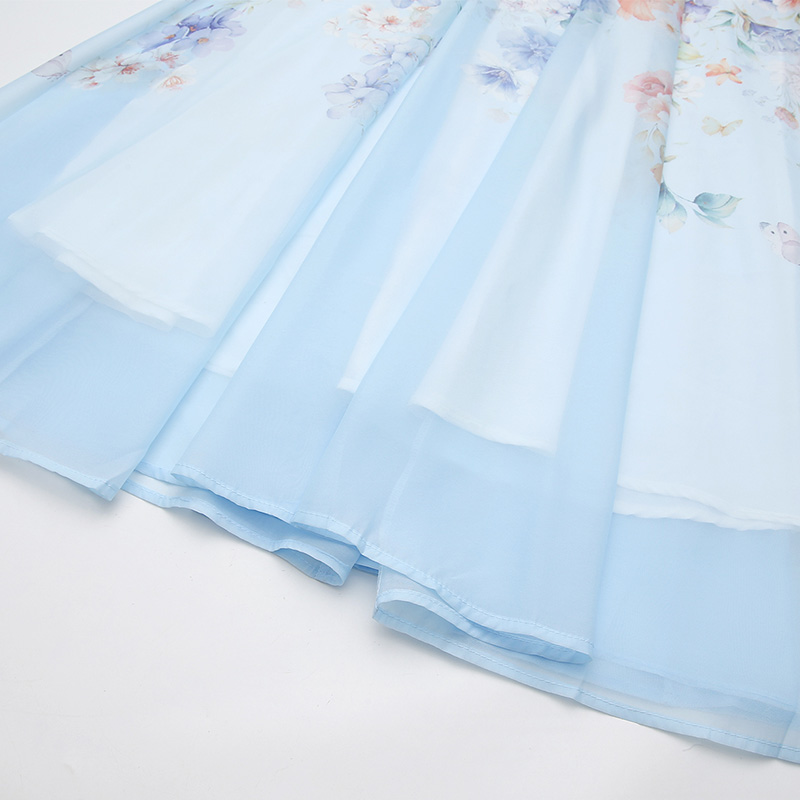 Spring printing retro canvas long sleeve long dress