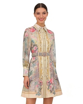 Painting long flowers spring and summer V-neck vacation dress