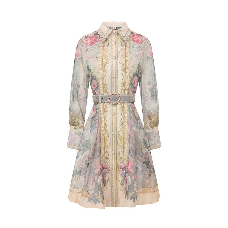 Painting long flowers spring and summer V-neck vacation dress