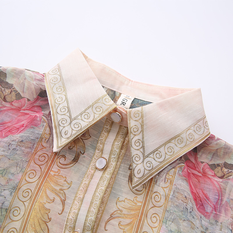 Painting long flowers spring and summer V-neck vacation dress