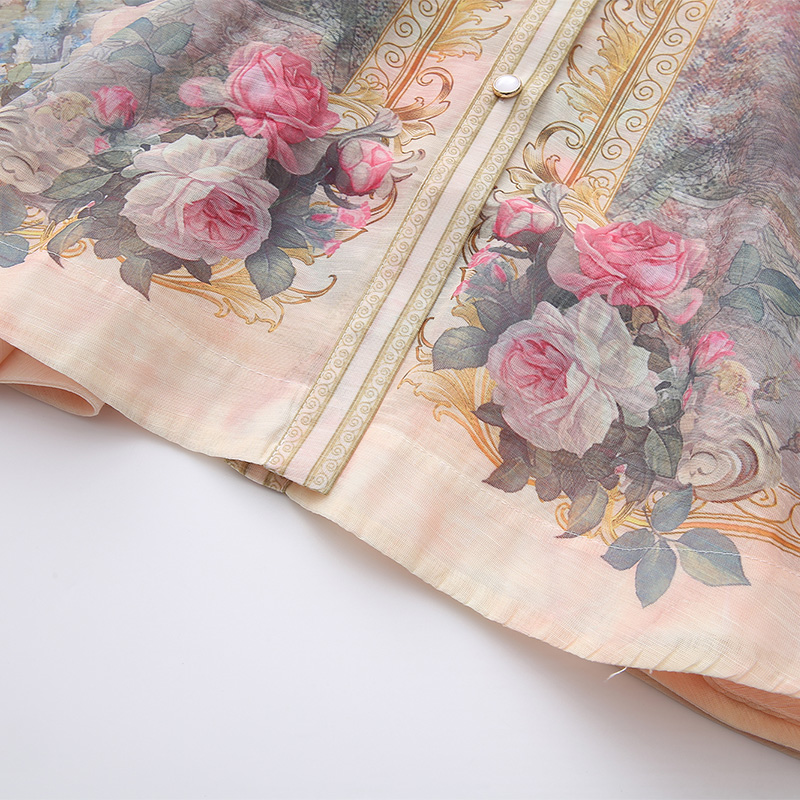 Painting long flowers spring and summer V-neck vacation dress