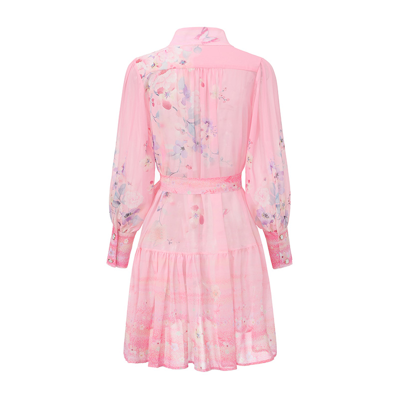 Printing cstand collar painting lantern sleeve dress