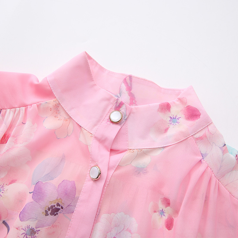 Printing cstand collar painting lantern sleeve dress