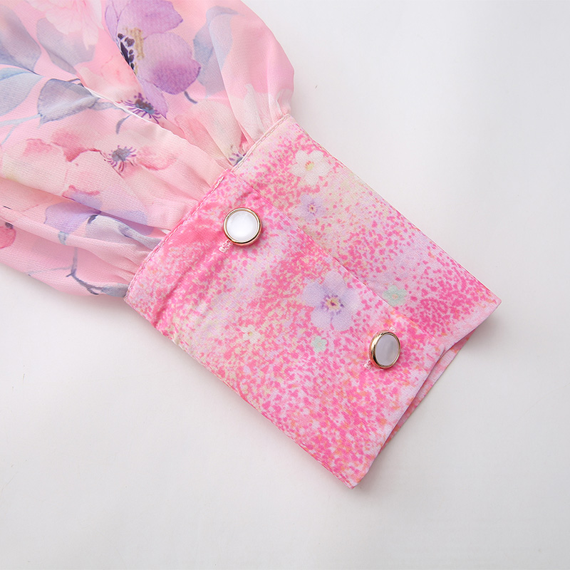 Printing cstand collar painting lantern sleeve dress