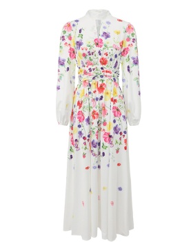 Printing cstand collar spring and summer dress