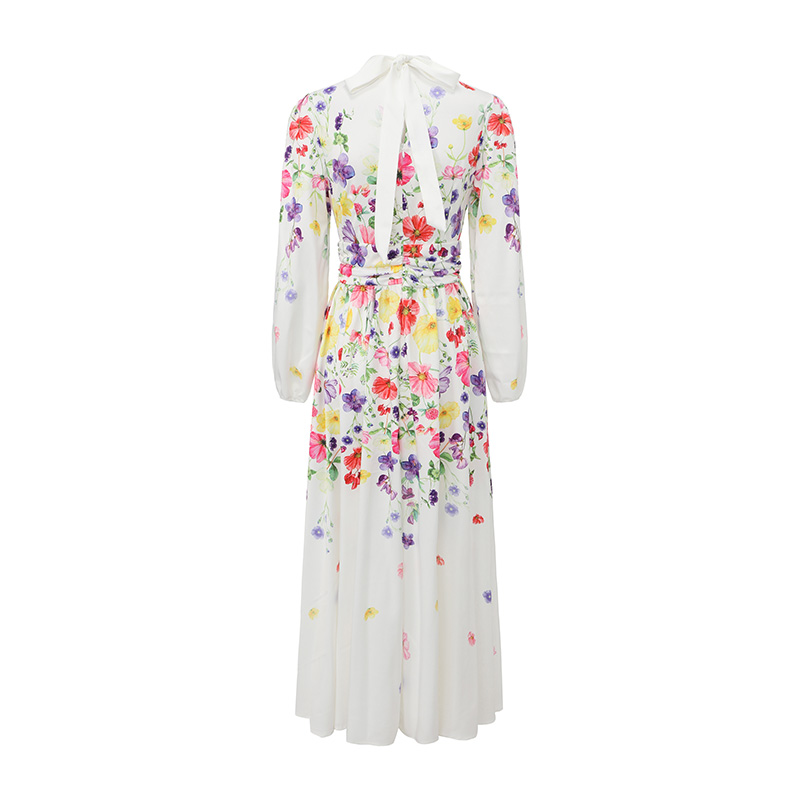 Printing cstand collar spring and summer dress