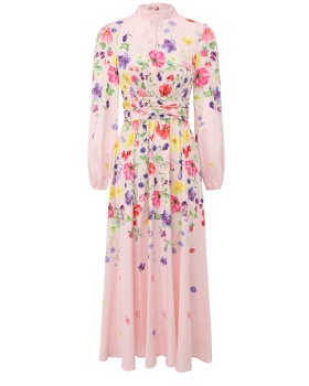 Cstand collar retro printing spring and summer dress