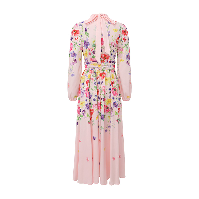 Cstand collar retro printing spring and summer dress