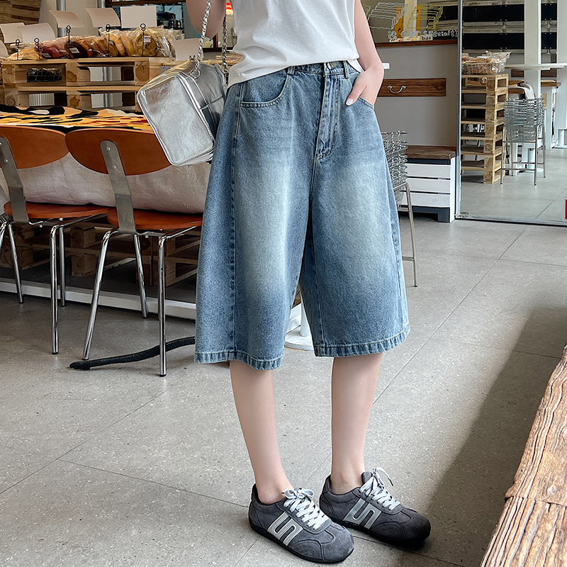 Retro Casual denim five pants summer loose couples shorts