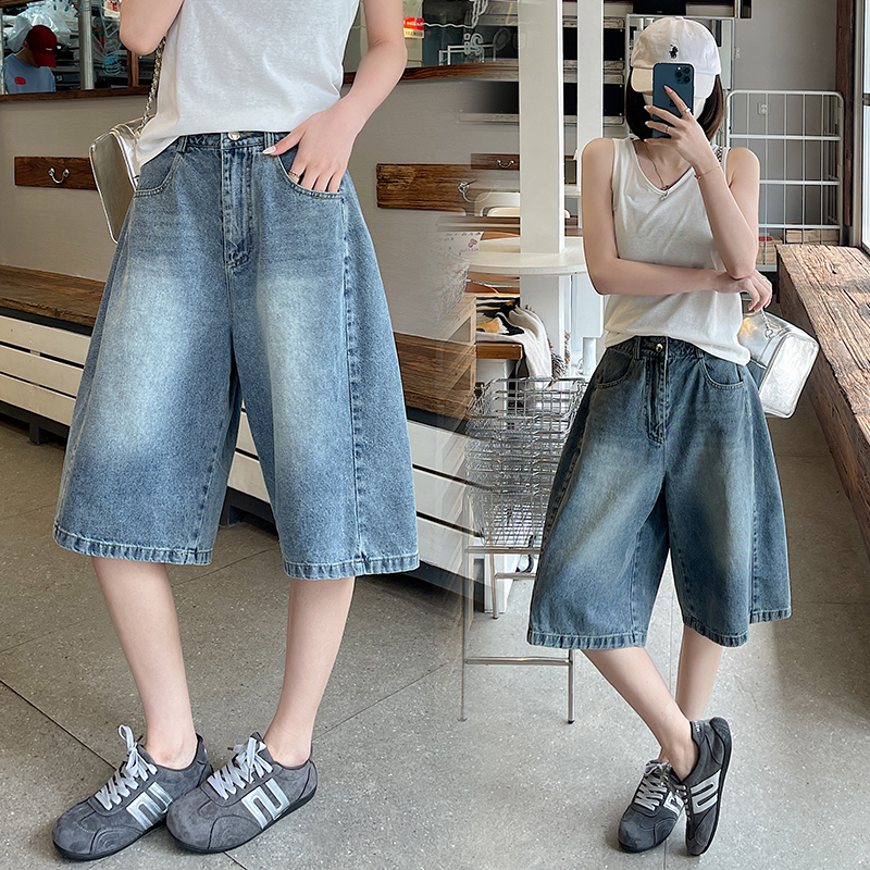 Retro Casual denim five pants summer loose couples shorts