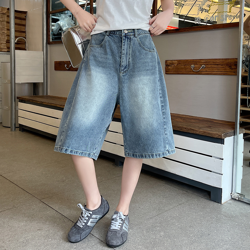 Retro Casual denim five pants summer loose couples shorts