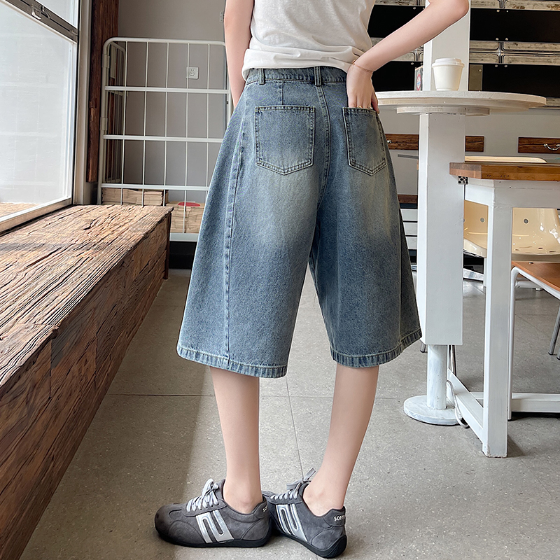 Retro Casual denim five pants summer loose couples shorts