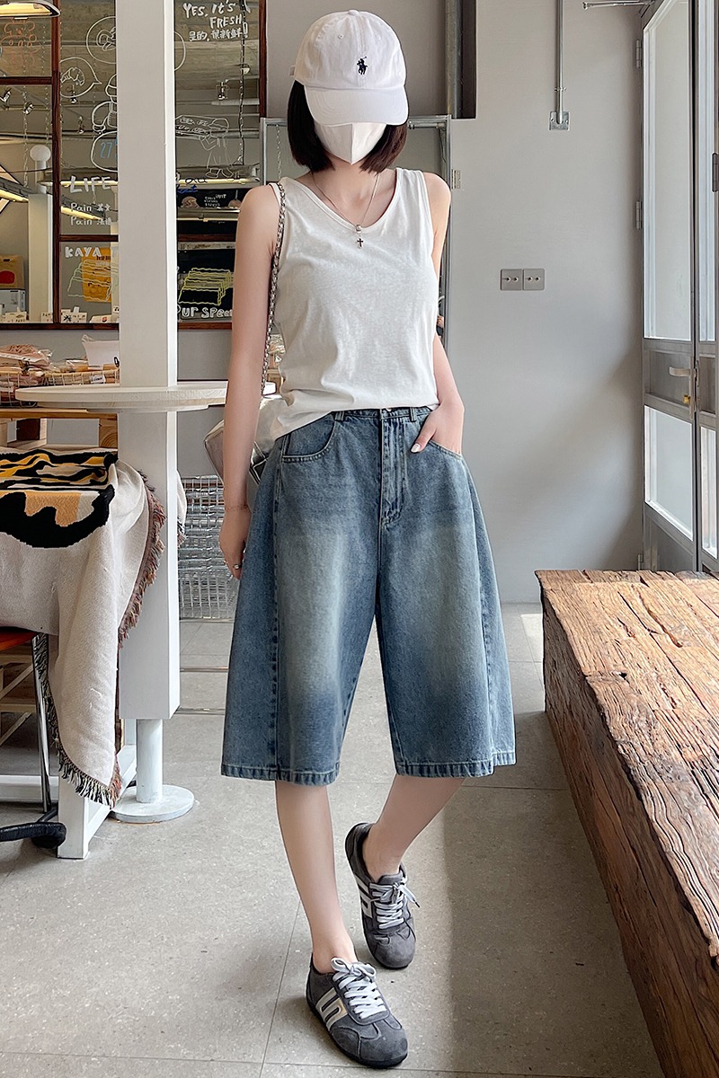 Retro Casual denim five pants summer loose couples shorts