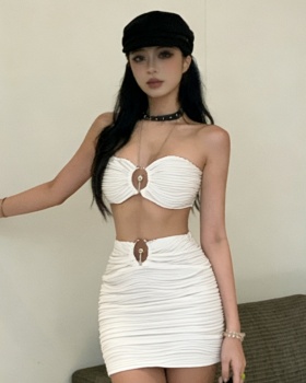 Spicegirl European style wrapped chest white sexy skirt a set