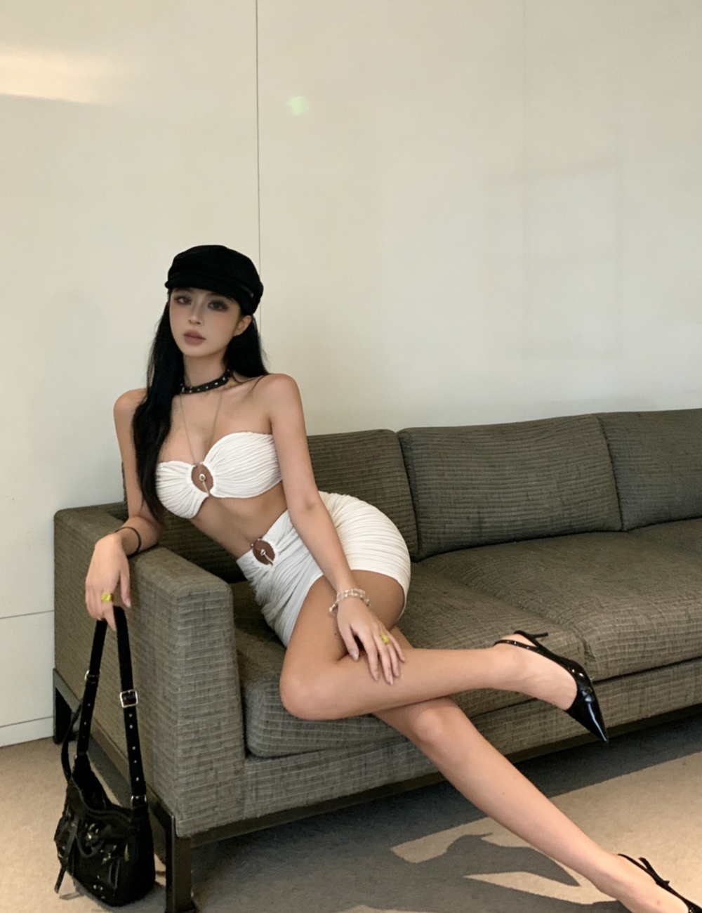 Spicegirl European style wrapped chest white sexy skirt a set