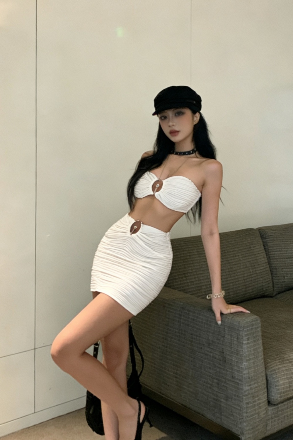 Spicegirl European style wrapped chest white sexy skirt a set