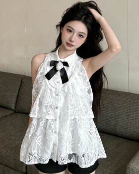 Lace temperament loose shirt collar tops for women