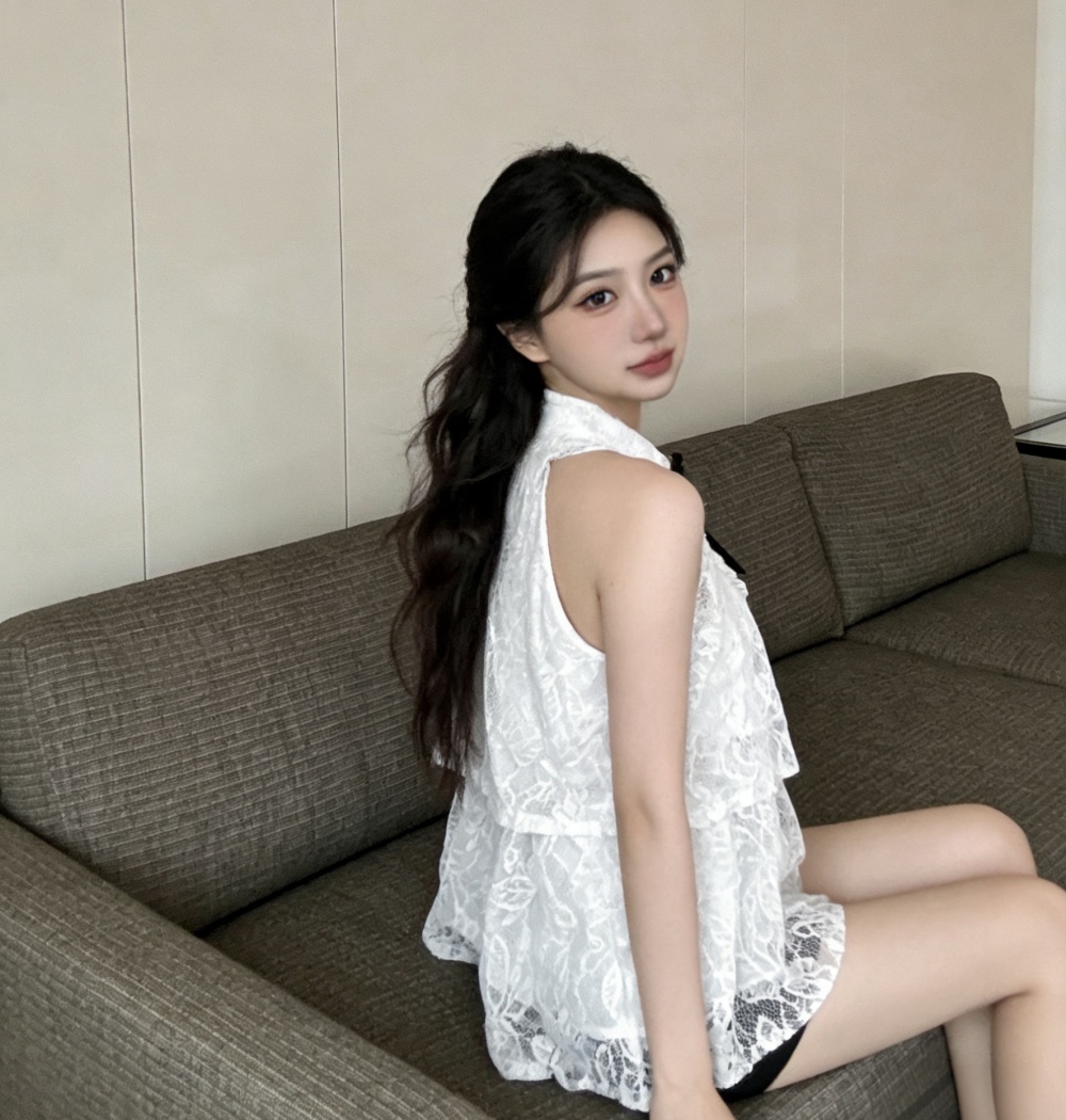 Lace temperament loose shirt collar tops for women