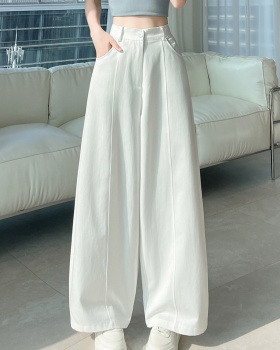 Cotton business suit high waist wide leg pants for women