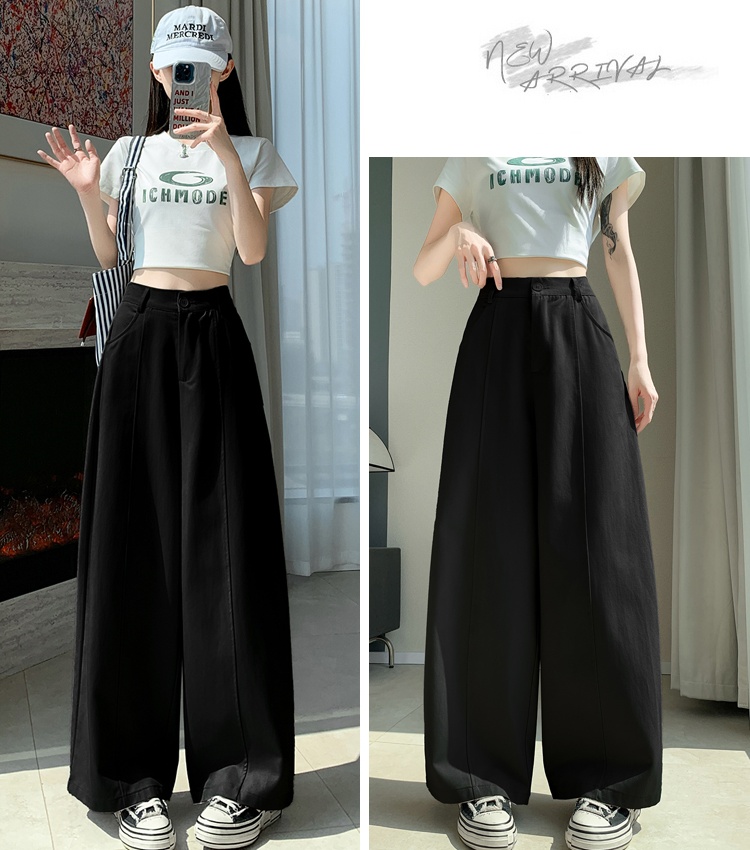 Cotton business suit high waist wide leg pants for women