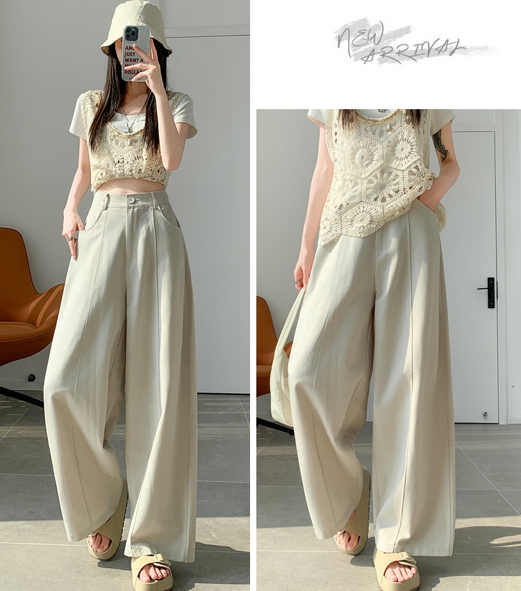 Cotton business suit high waist wide leg pants for women