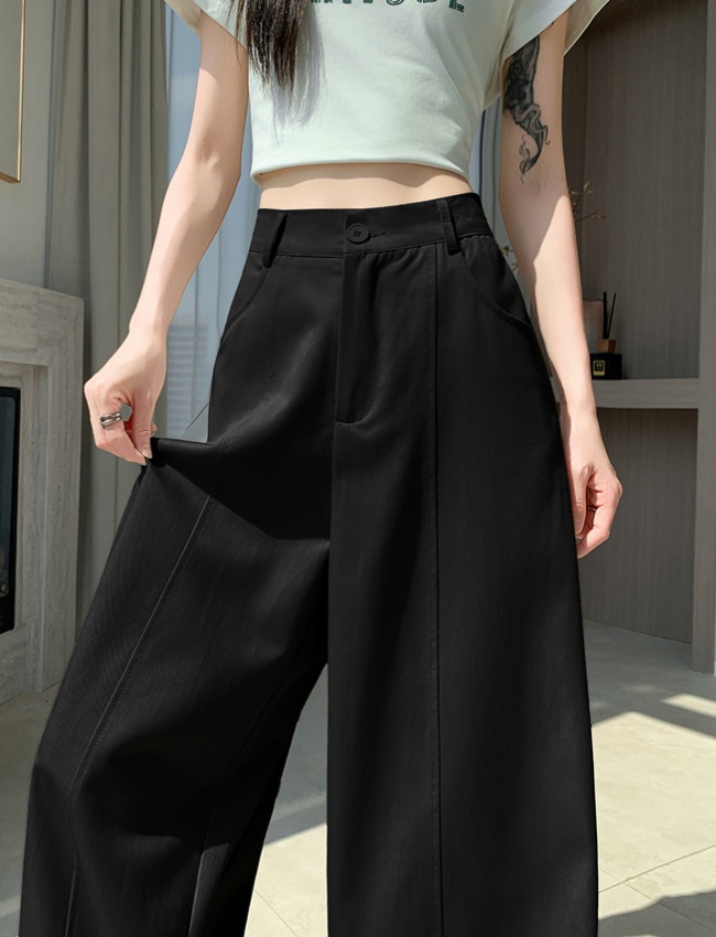 Cotton business suit high waist wide leg pants for women