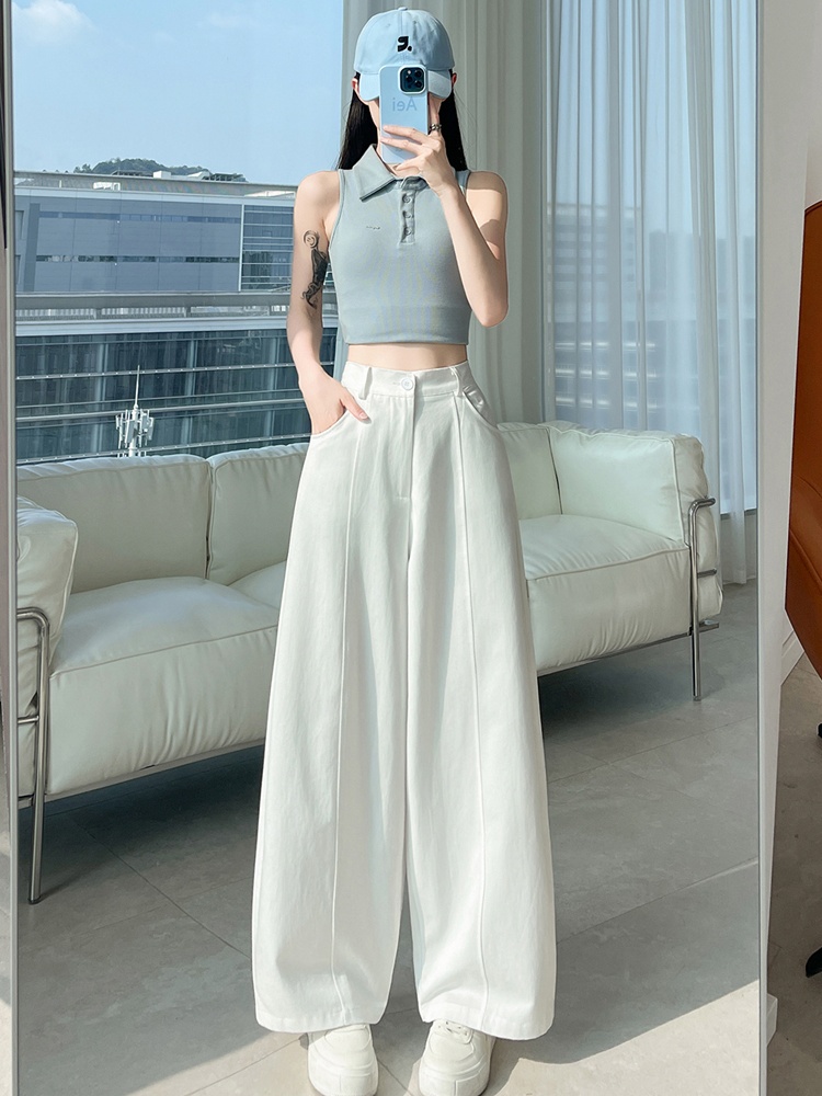 Cotton business suit high waist wide leg pants for women