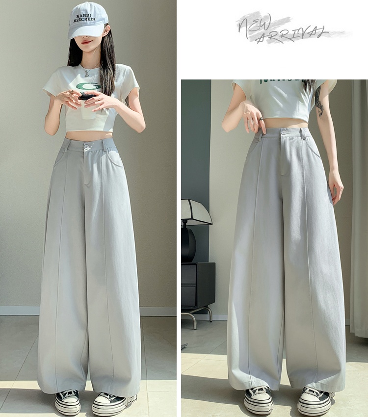 Cotton business suit high waist wide leg pants for women