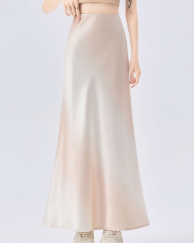 Satin gradient long skirt summer temperament skirt for women