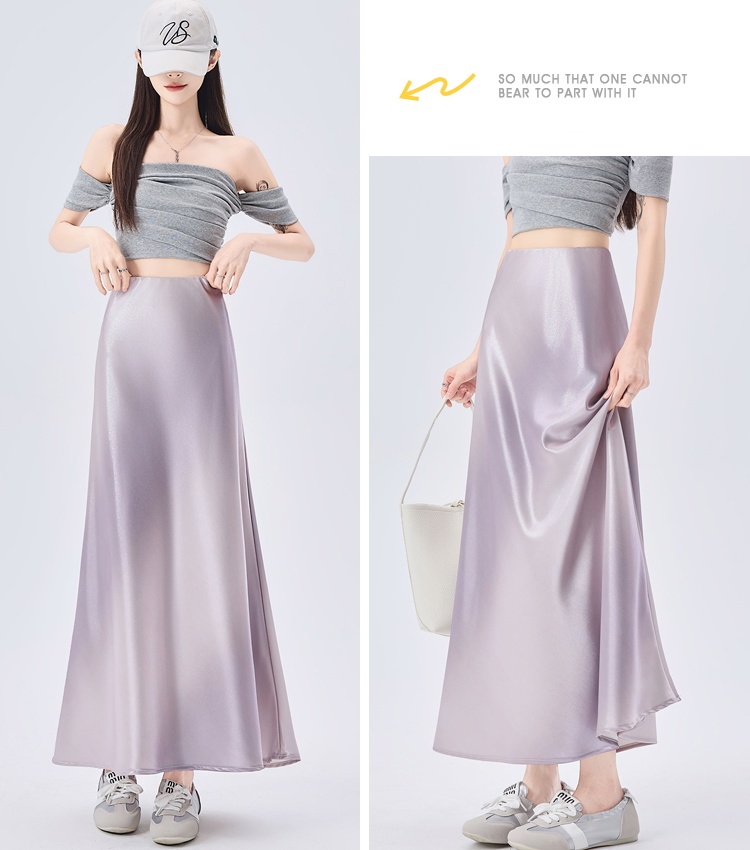 Satin gradient long skirt summer temperament skirt for women
