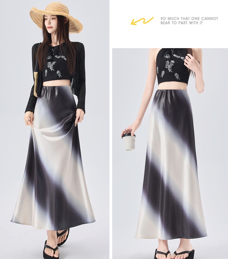 Satin gradient long skirt summer temperament skirt for women