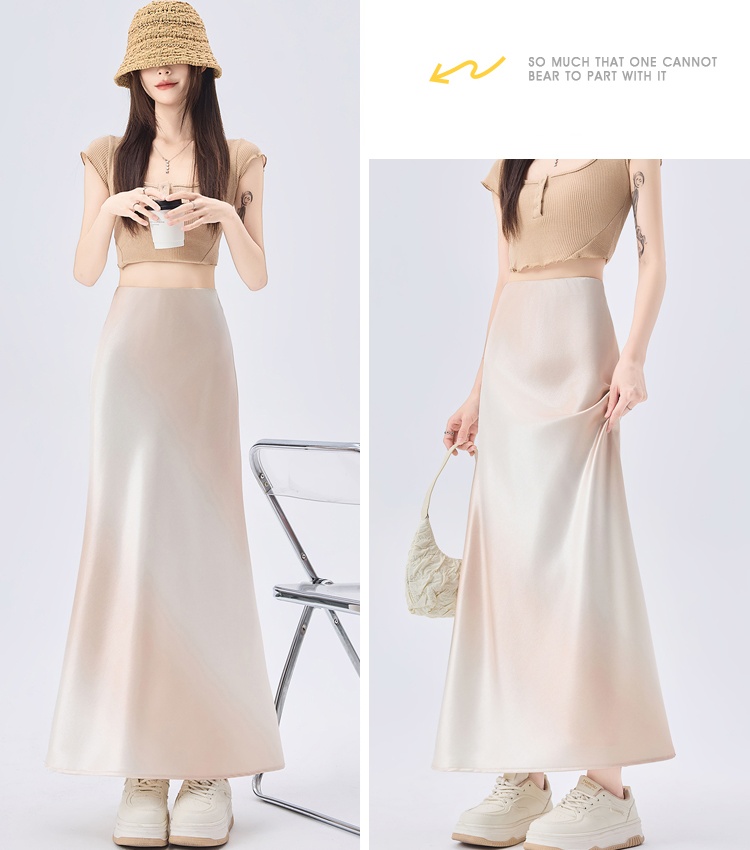 Satin gradient long skirt summer temperament skirt for women