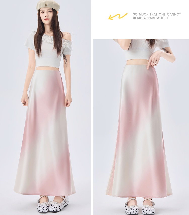 Satin gradient long skirt summer temperament skirt for women