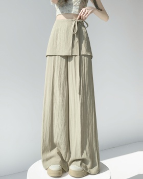 Summer Pseudo-two culottes flax wide leg pants for women