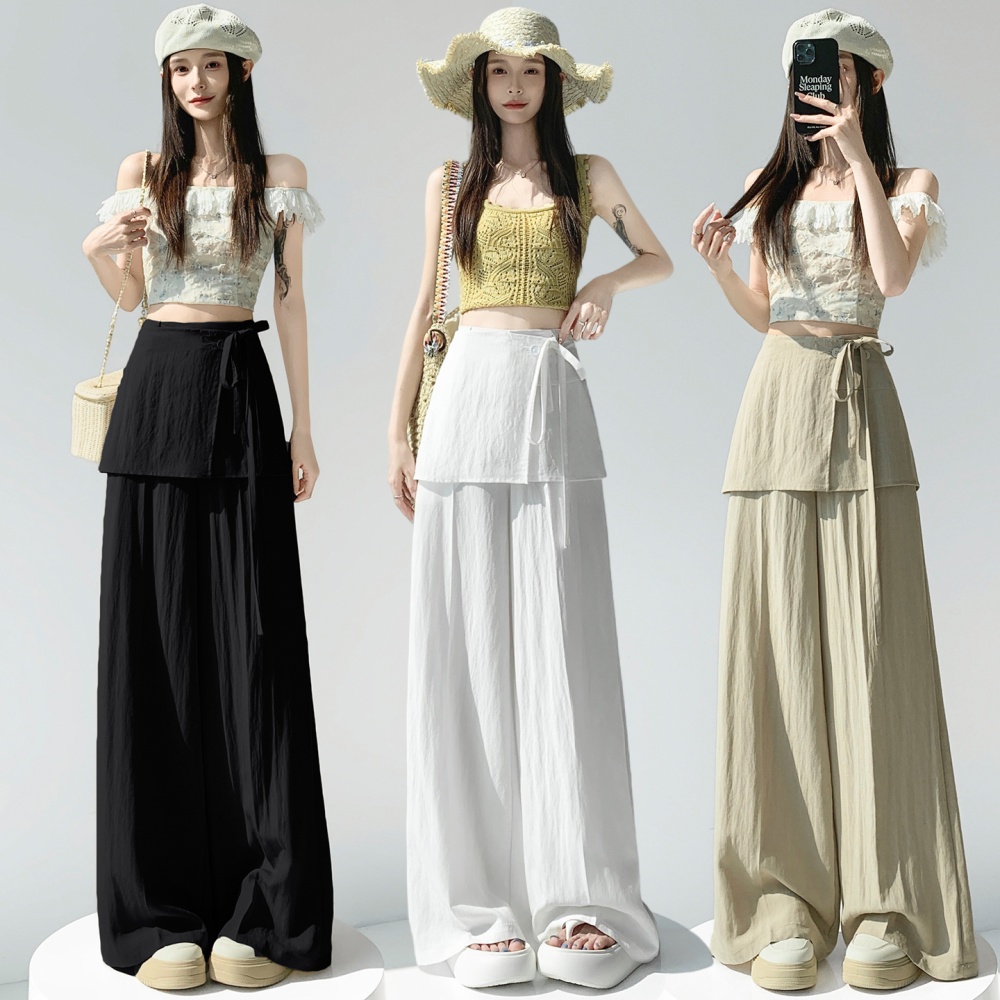 Summer Pseudo-two culottes flax wide leg pants for women
