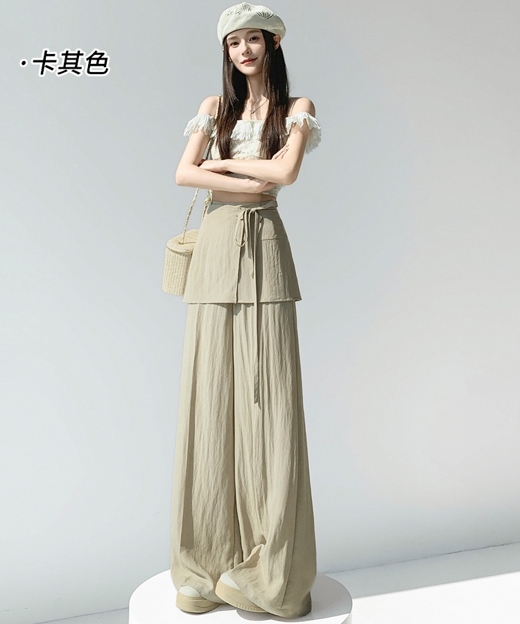 Summer Pseudo-two culottes flax wide leg pants for women