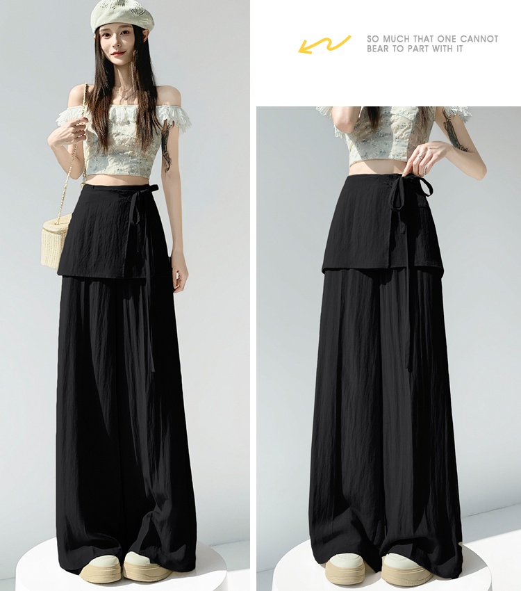 Summer Pseudo-two culottes flax wide leg pants for women