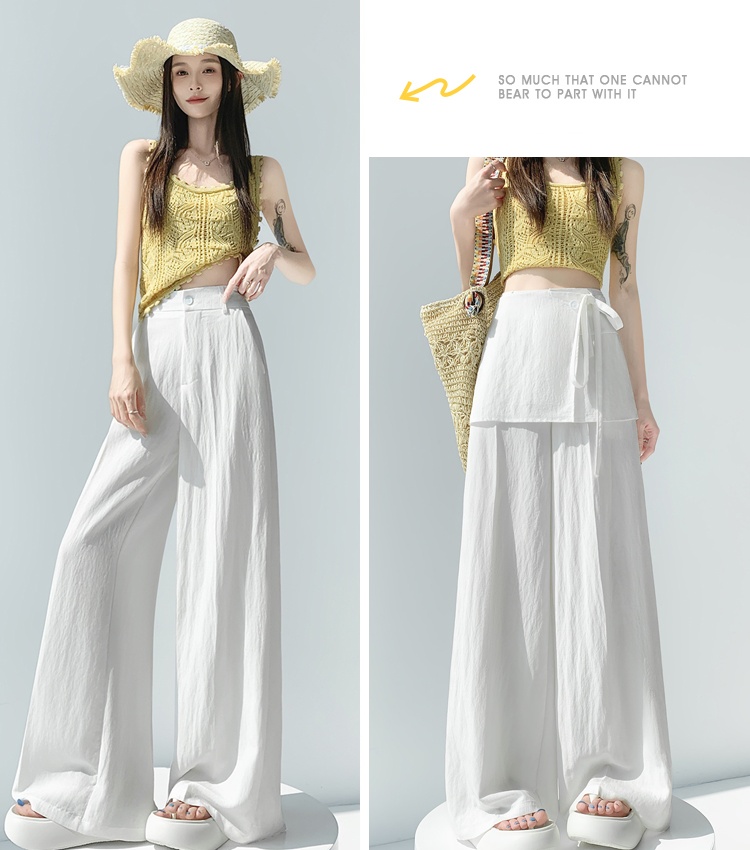 Summer Pseudo-two culottes flax wide leg pants for women