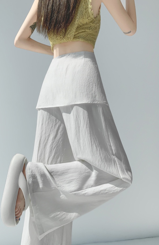 Summer Pseudo-two culottes flax wide leg pants for women