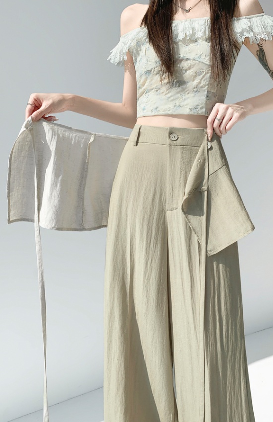 Summer Pseudo-two culottes flax wide leg pants for women