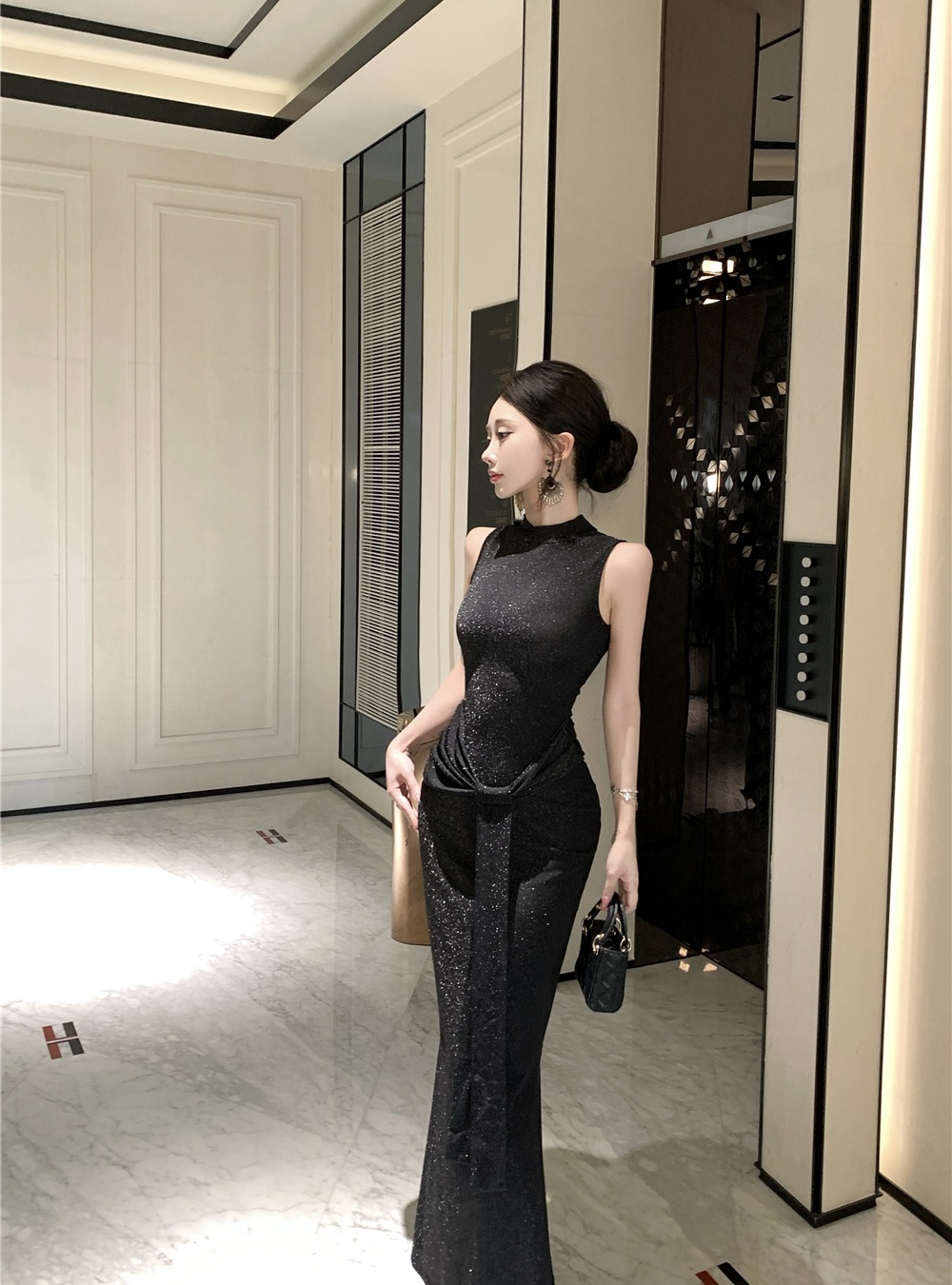 European style sleeveless long dress liangsi long dress