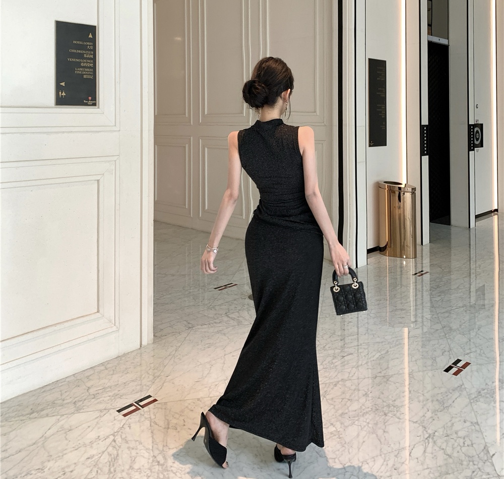 European style sleeveless long dress liangsi long dress