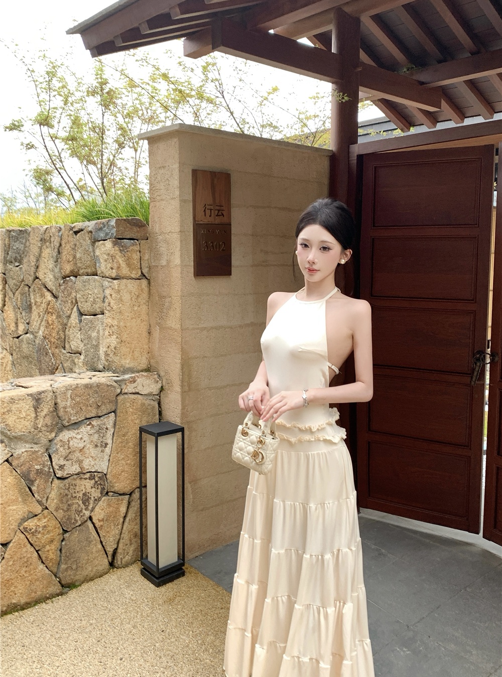 Pleated vacation long dress sexy bandage dress for women