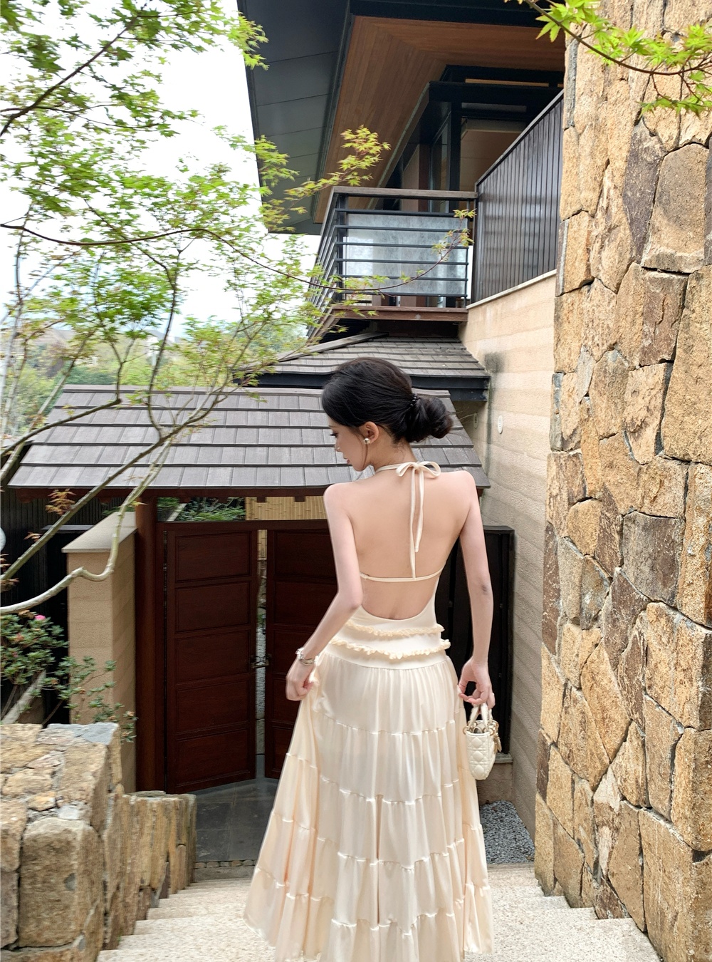 Pleated vacation long dress sexy bandage dress for women