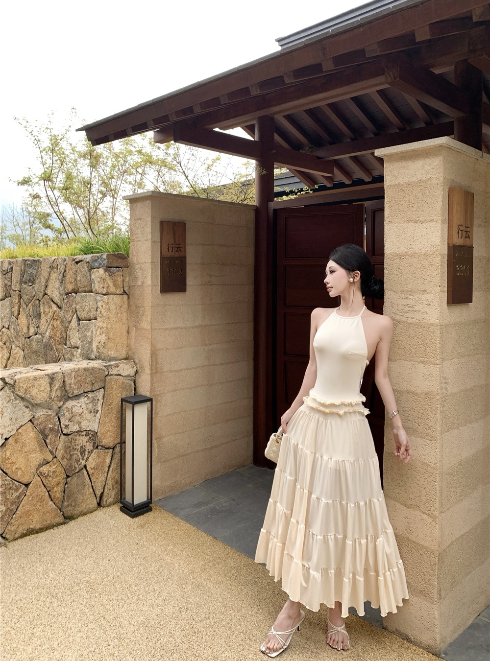 Pleated vacation long dress sexy bandage dress for women