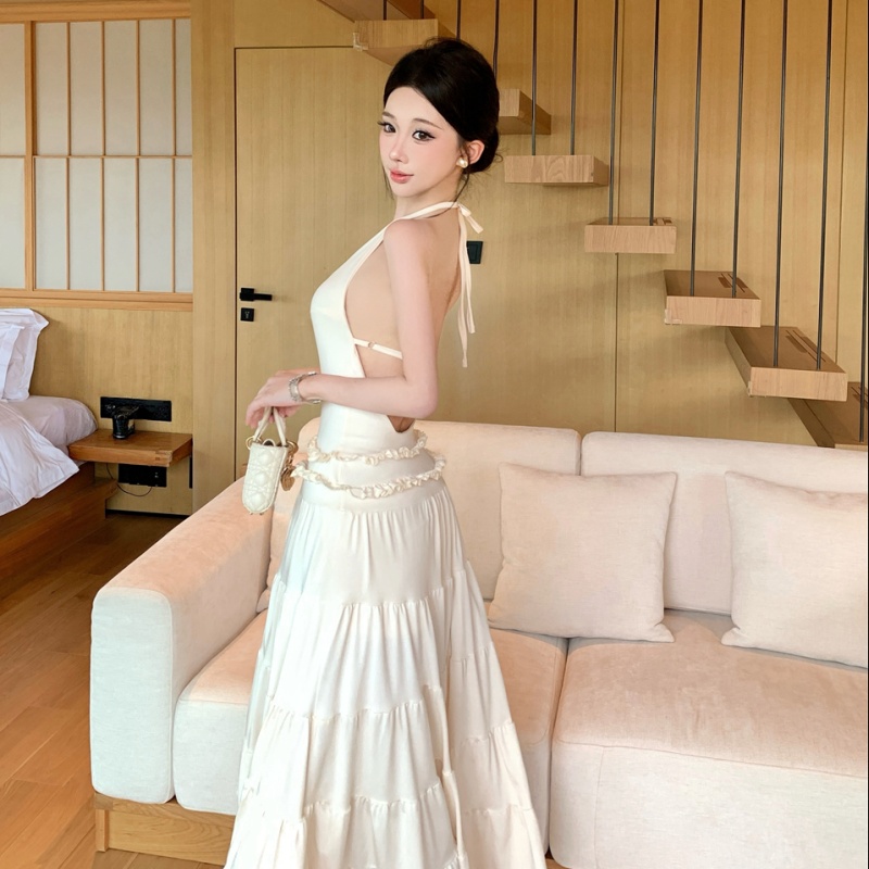 Pleated vacation long dress sexy bandage dress for women