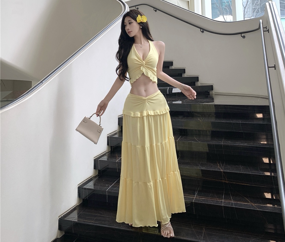 Seaside A-line tops enticement summer skirt 2pcs set